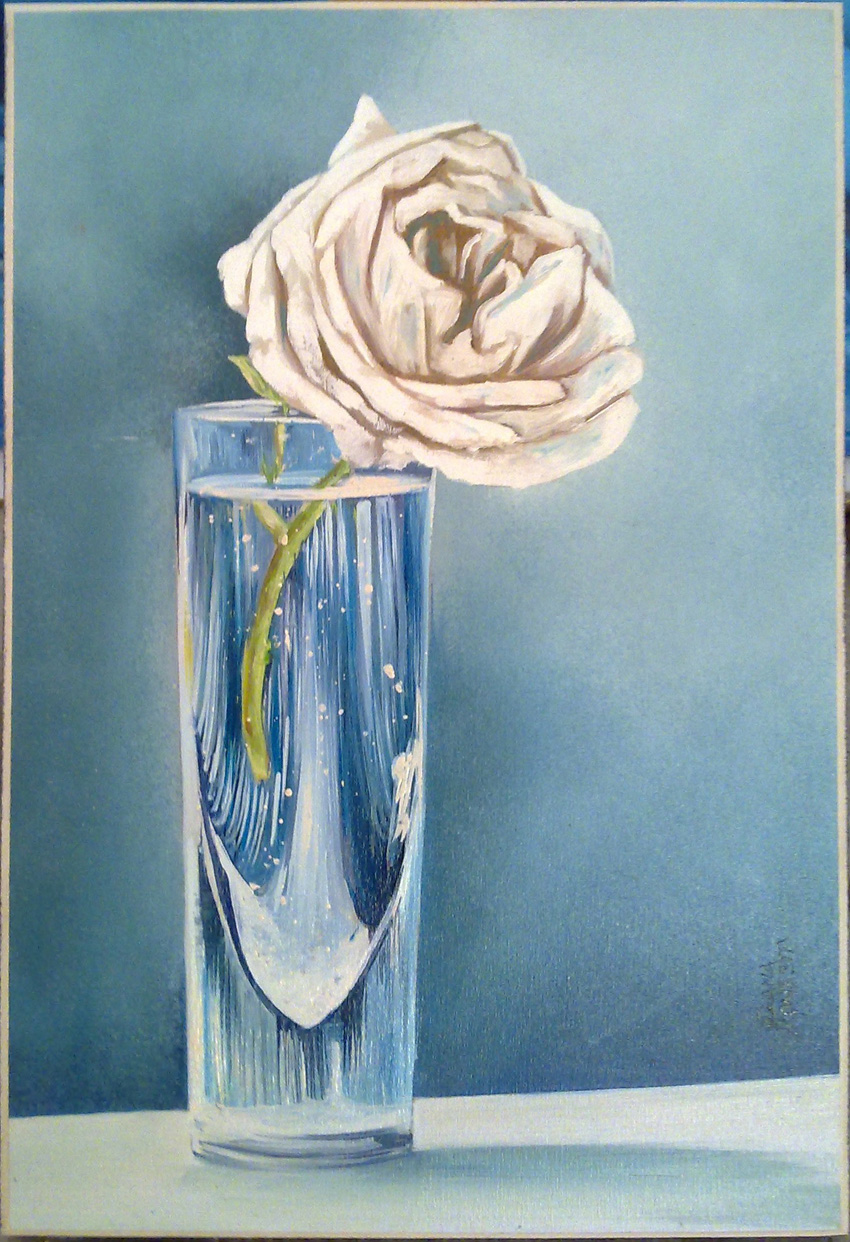 Rosa bianca nel bicchiere 20x30