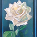 Rosa bianca su sfondo blu 40x50