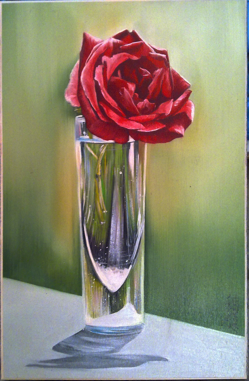 Rosa rossa nel bicchiere 20x30