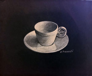 Tazzina per caffe su sfondo nero - Carboncini colorati