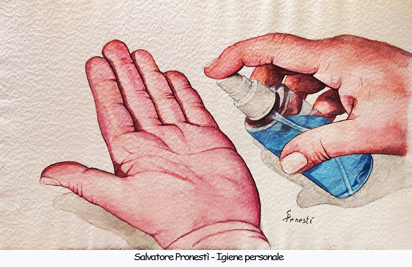 Salvatore Pronestì – Igiene personale durante il Covid-19 (acquerello)